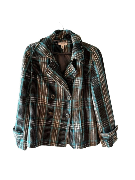 Dress Barn Jackets & Blazers - Dress Barn Woman’s Peacoat Blue Black Plaid Button Up Size Medium